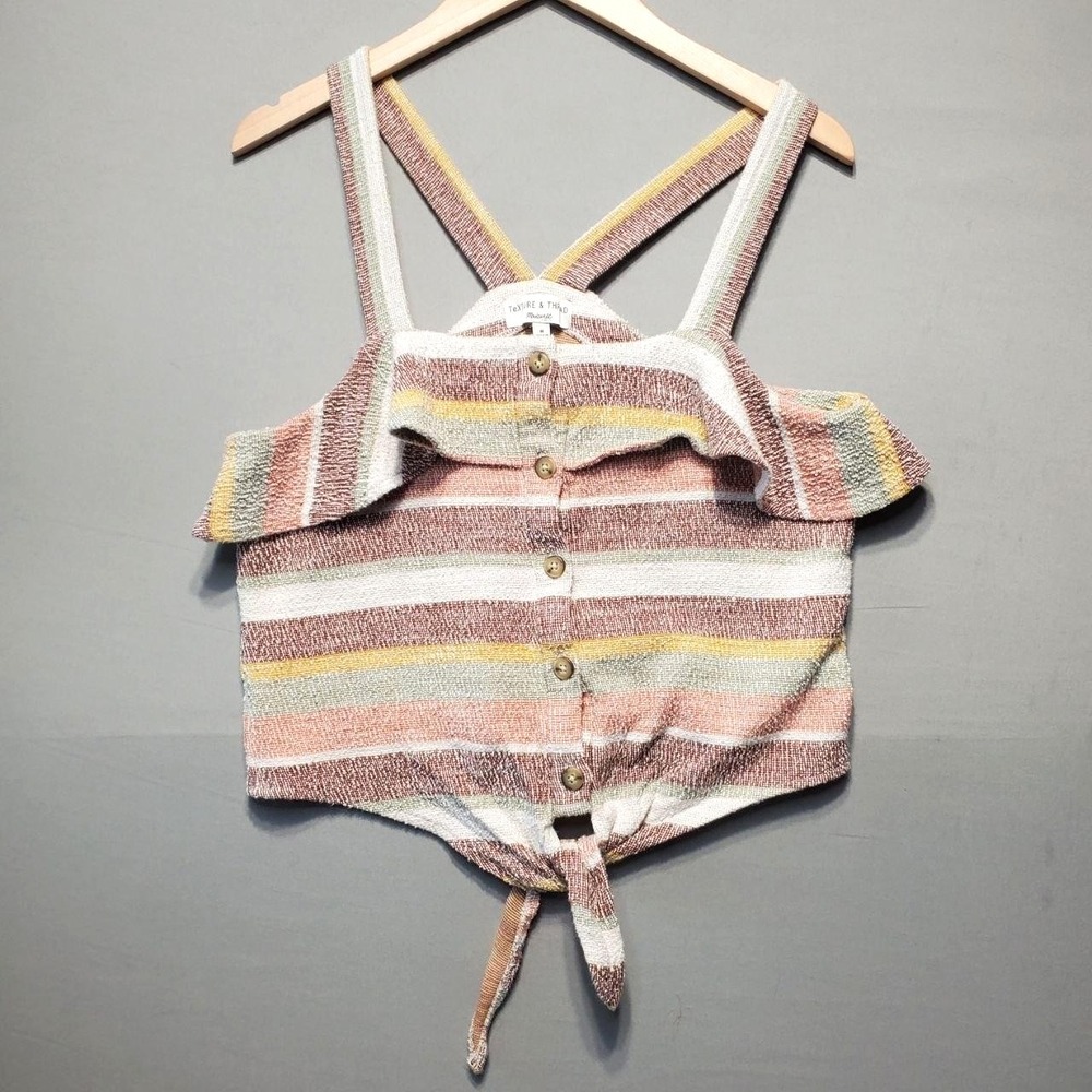 Madewell Texture & Thread Crop Top Womens M Stripe Tie Front Boho Cottagecore